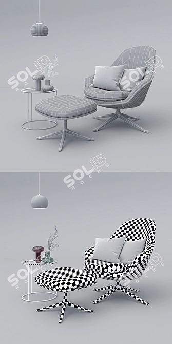Title: Adelaide Velvet Chair & Ottoman Set 3D model image 2