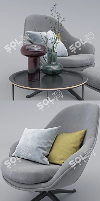 Title: Adelaide Velvet Chair & Ottoman Set 3D model image 3