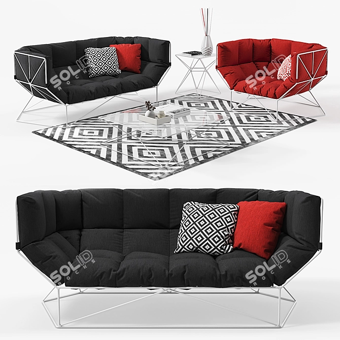 Steel Rods Geometric Furniture 3D model image 1