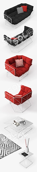 Steel Rods Geometric Furniture 3D model image 2