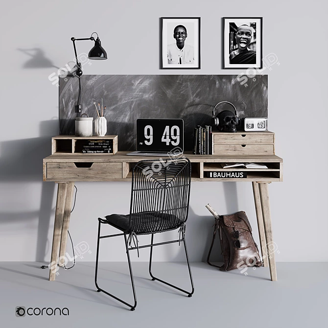 Versatile Work Desk with Chalkboard 3D model image 1