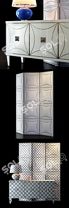 Luxury Entertainment Console and Upholstered Screen Set 3D model image 2