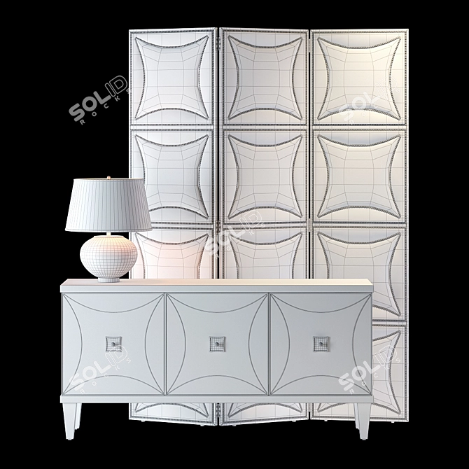 Luxury Entertainment Console and Upholstered Screen Set 3D model image 3