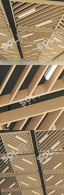 Wooden Suspended Ceiling: 1800x1800mm Sector 3D model image 2