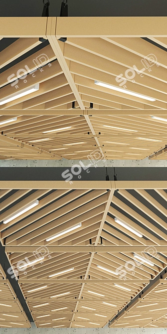 Wooden Suspended Ceiling: 1800x1800mm Sector 3D model image 3