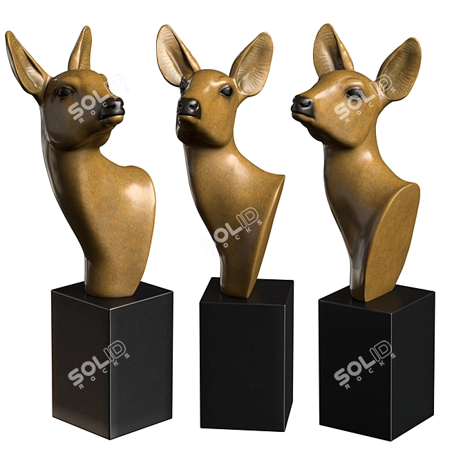 Bronze Roe Deer Sculpture 3D model image 1