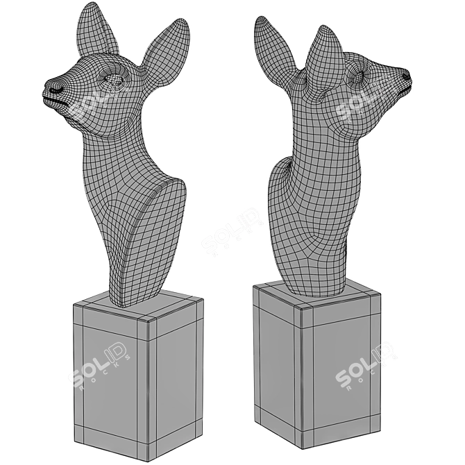 Bronze Roe Deer Sculpture 3D model image 2