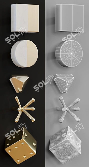 Elegant Marble and Brass Furniture Handles 3D model image 2