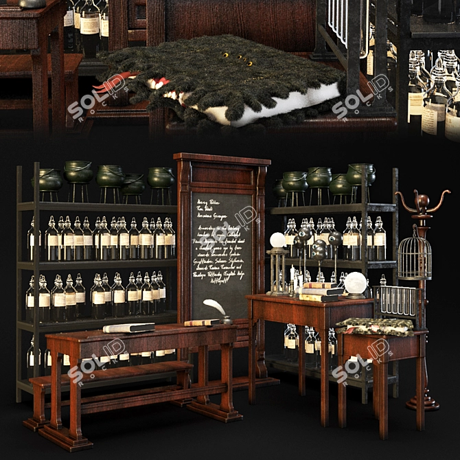 Title: Magical Hogwarts Interior Décor 3D model image 1