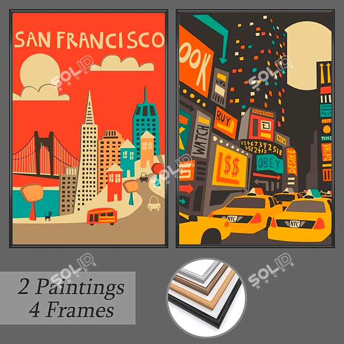 Artistic Wall Paintings Set 3D model image 1