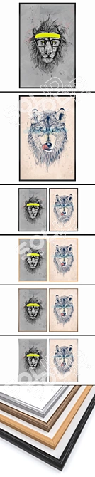 Modern Art Set: 2 Paintings & 4 Frame Options 3D model image 3