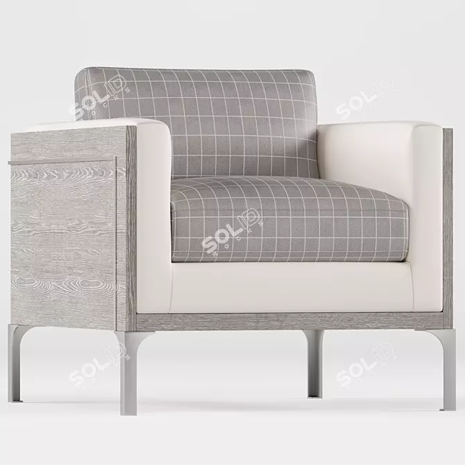 Gray Plaid Oak Armchair | Modern Classic 3D model image 1