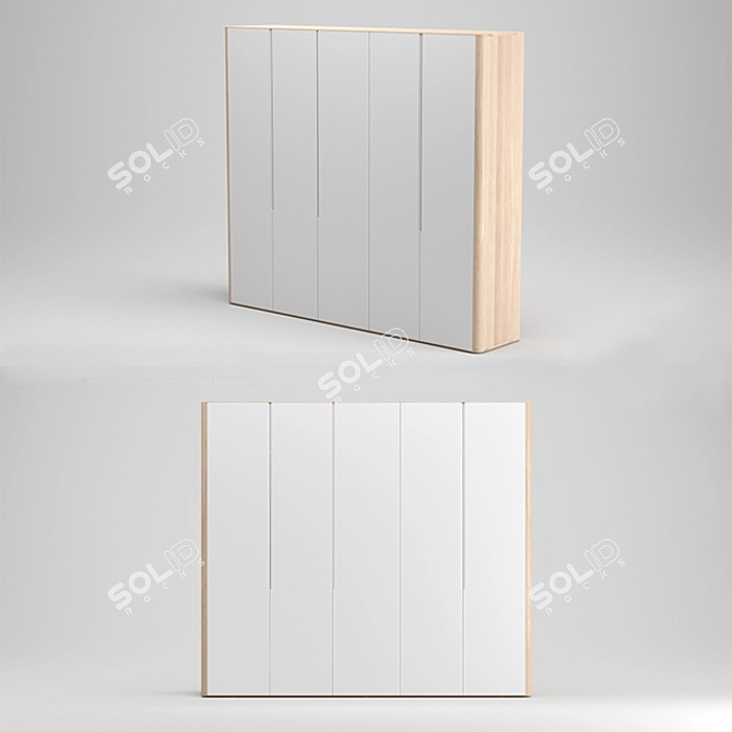 Modern Oak Sectional Wardrobe 3D model image 1