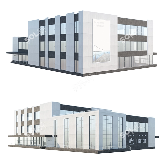 Modern Three-Story Office Building 3D model image 2