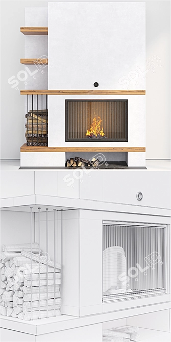 Modern White Plastered Fireplace 3D model image 1