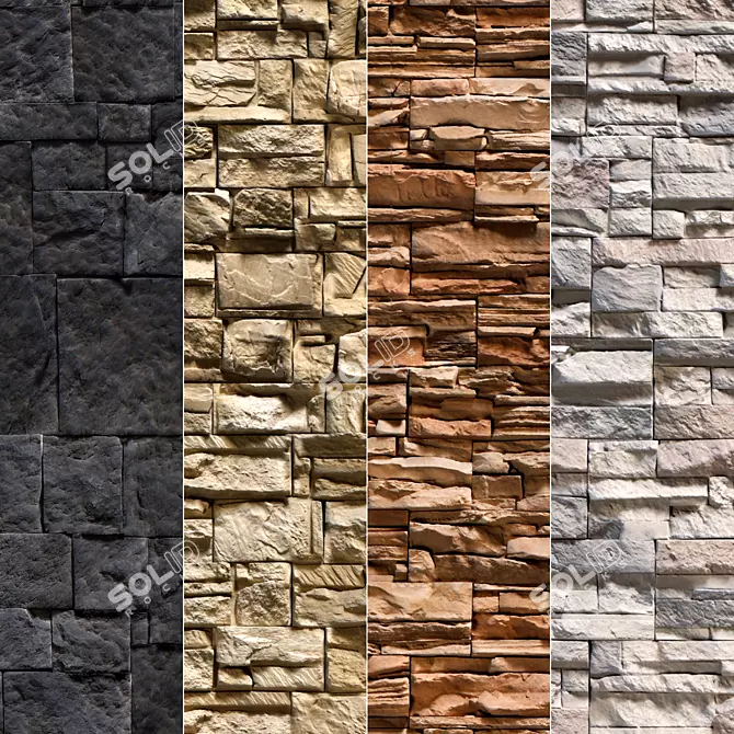 Modern Stone Walls Set 14 - Corona Material 3D model image 1