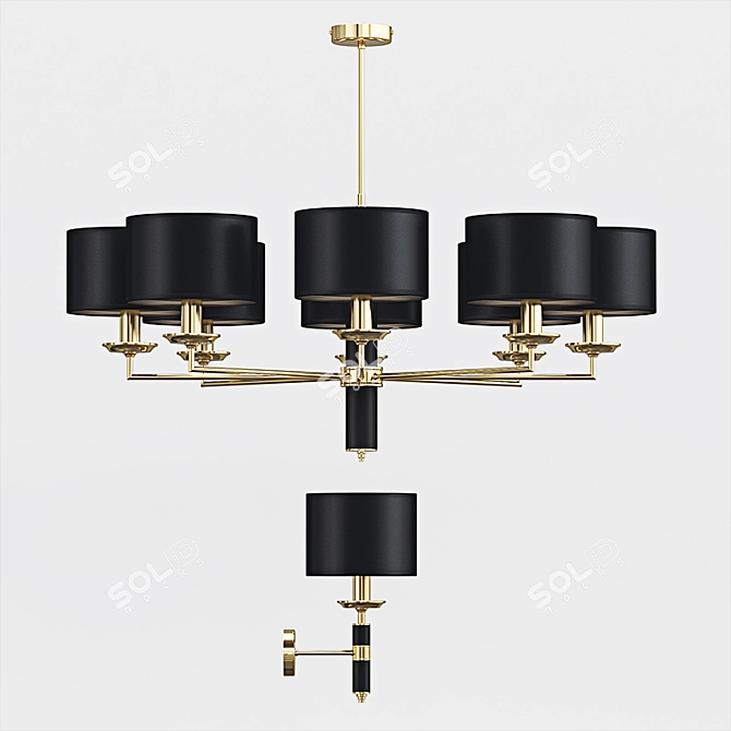 Modern Black and Brass 8-Light Ceiling Fixture 3D model image 1