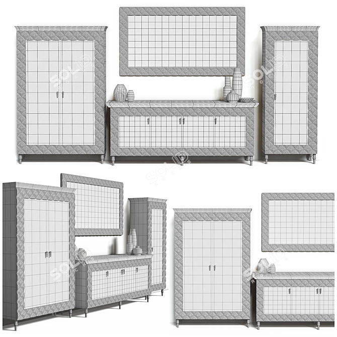 Elegance in Glass: 4-Door Sideboard & Glass Cabinets 3D model image 2