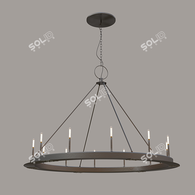 Sleek Iron Ring Chandelier 3D model image 1