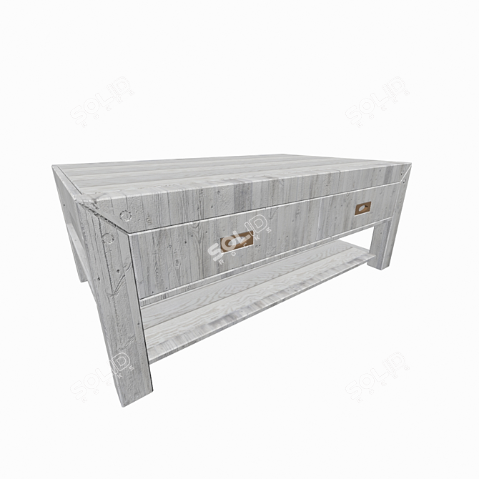 Rustic Charm Coffee Table with Drawers & Shelf 3D model image 2