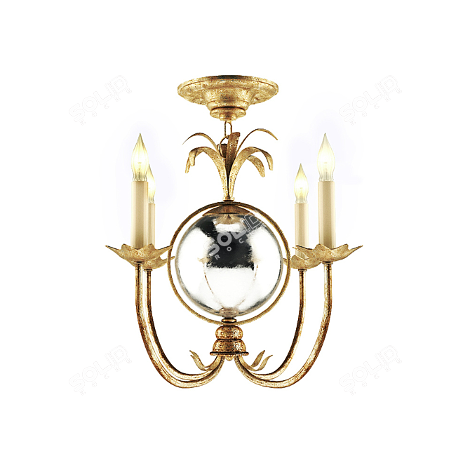 Elegant 4-Light Gilded Iron Chandelier 3D model image 1