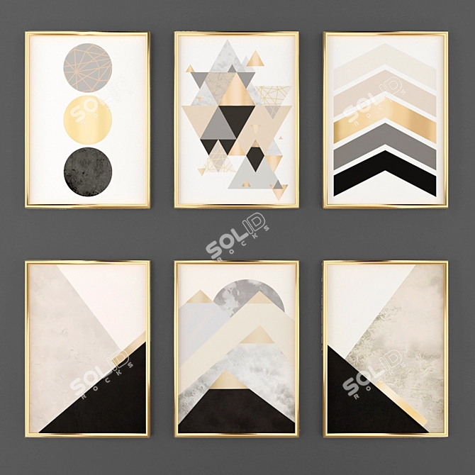 Minimalist Black and Gold Posters 3D model image 1