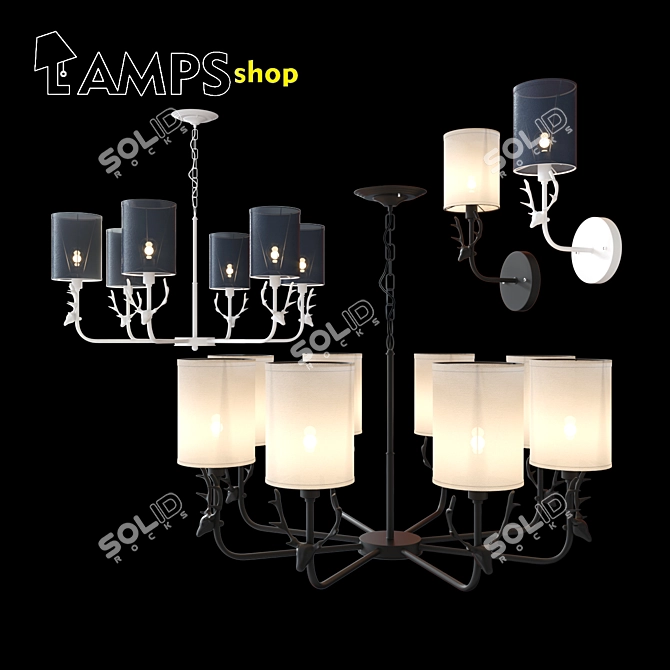 Elegant Illumination Collection: Chandelier & Wall Lamp 3D model image 1