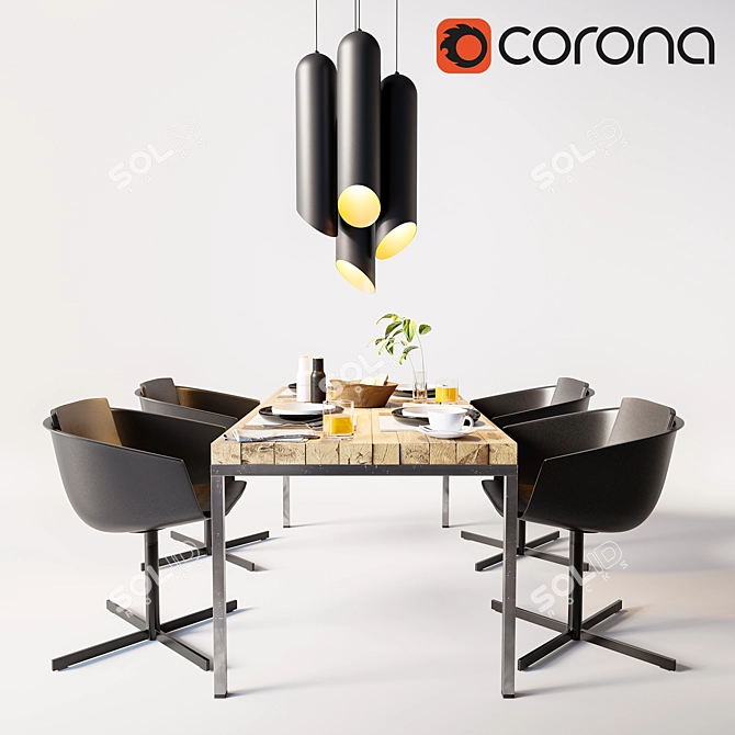 Modern Dining Set: Poliform Strip Chair, TOM DIXON PIPE LIGHT Chandelier & Custom Table 3D model image 1