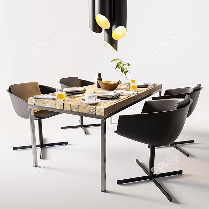 Modern Dining Set: Poliform Strip Chair, TOM DIXON PIPE LIGHT Chandelier & Custom Table 3D model image 2