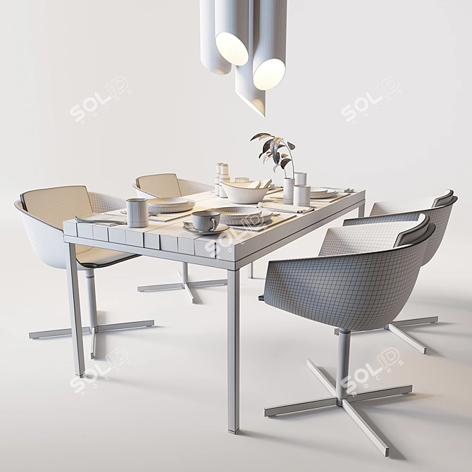 Modern Dining Set: Poliform Strip Chair, TOM DIXON PIPE LIGHT Chandelier & Custom Table 3D model image 3