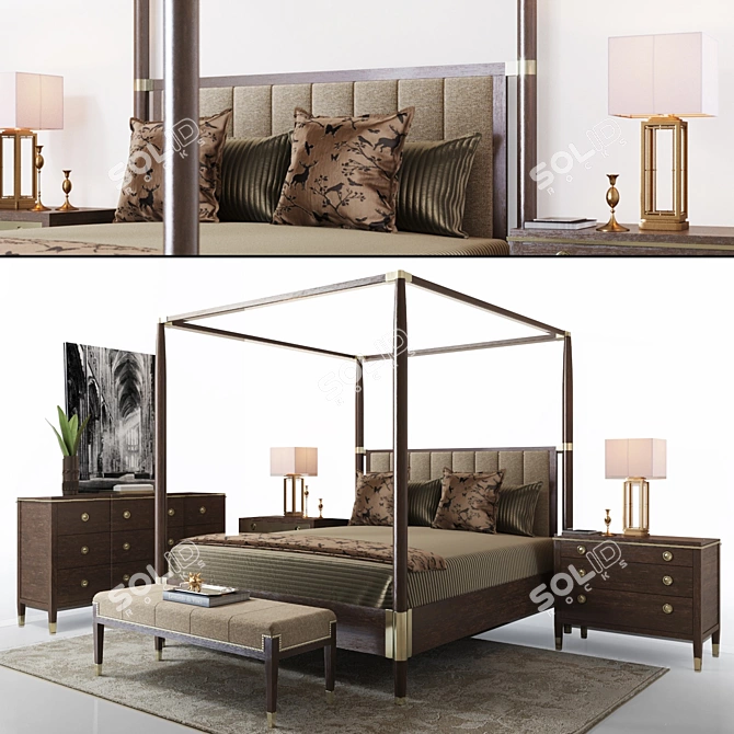 Sophisticated Bernhardt Clarendon Canopy Bed 3D model image 1