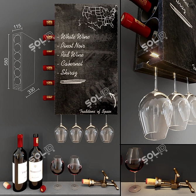 Vintage Wine Wall Cabinet 3D model image 1