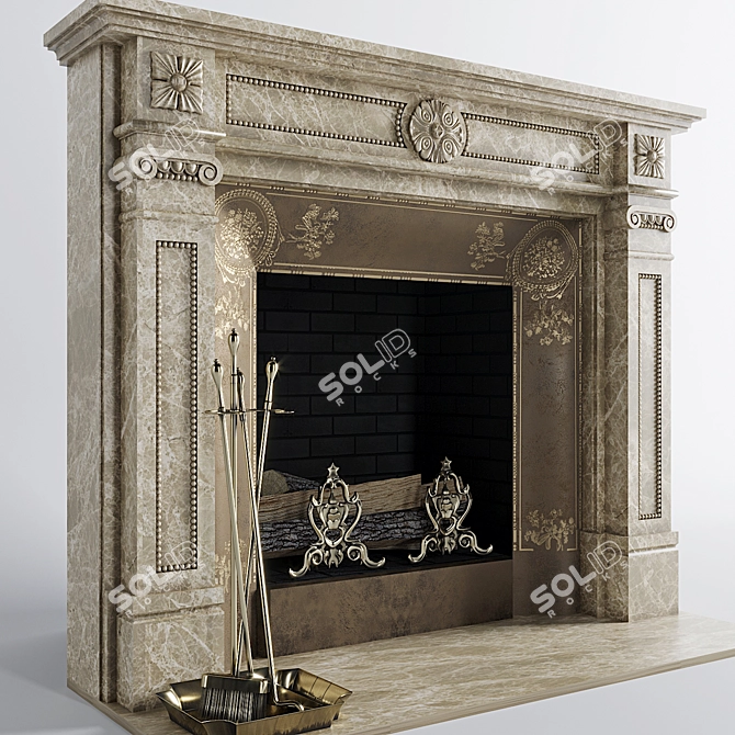 Elegant Bronze Marble Fireplace 3D model image 2