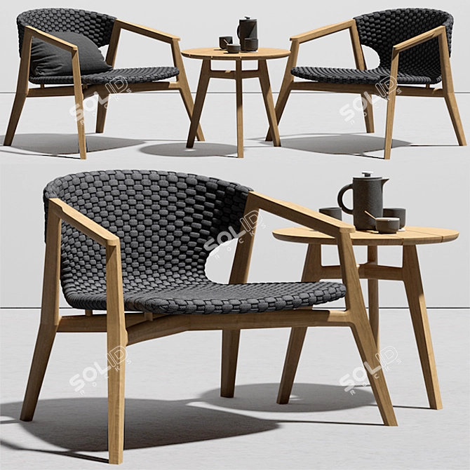 Teak Knit Lounge Set: Armchair & Coffee Table 3D model image 1
