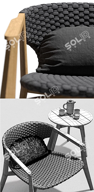 Teak Knit Lounge Set: Armchair & Coffee Table 3D model image 3