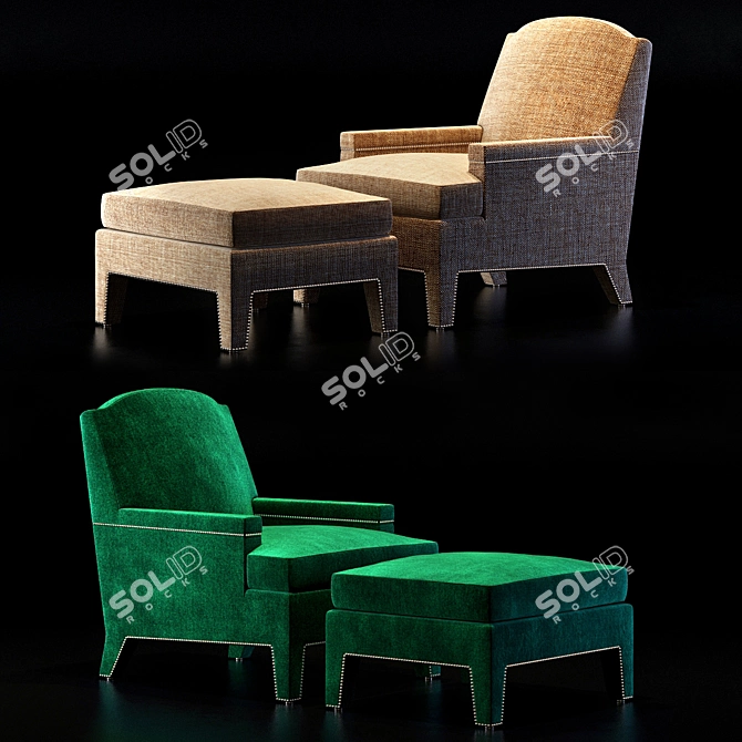 Elegant Hickory Boyd Chair & Ottoman 3D model image 1