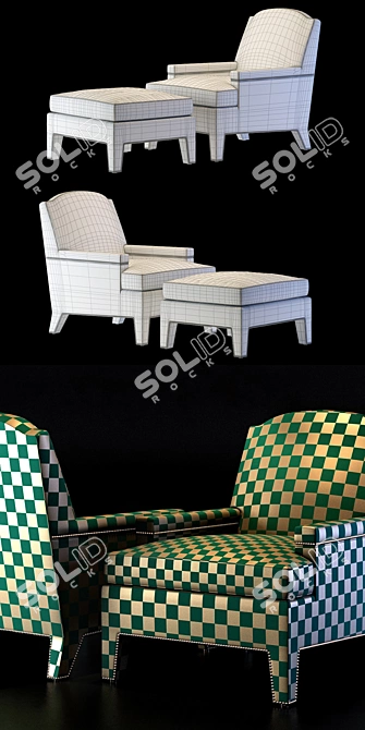 Elegant Hickory Boyd Chair & Ottoman 3D model image 3