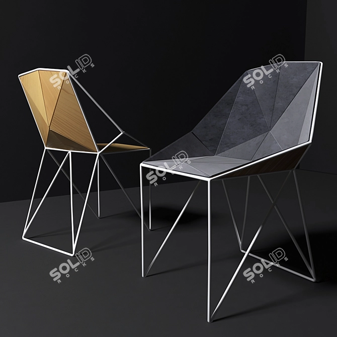 Sleek Metal & Plywood Chair 3D model image 1