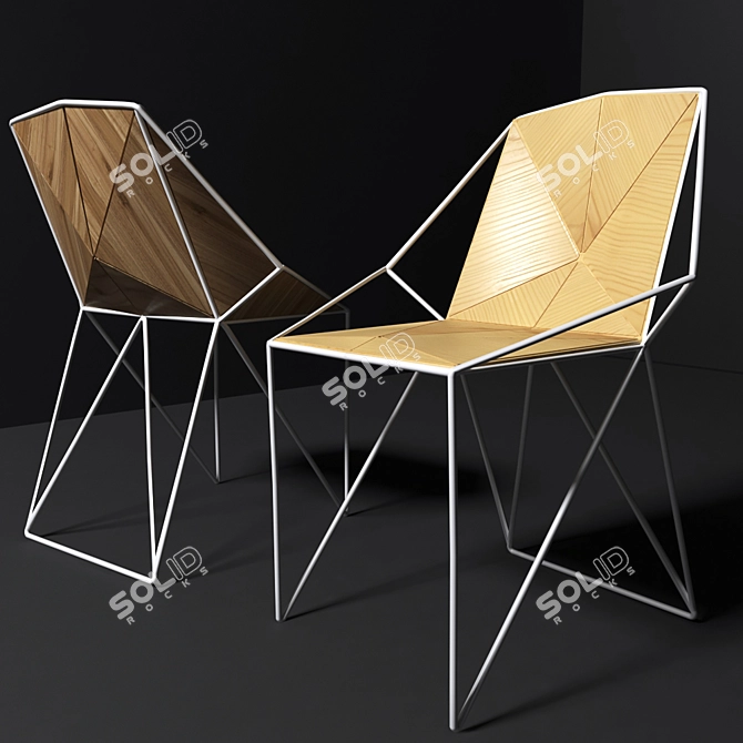 Sleek Metal & Plywood Chair 3D model image 2