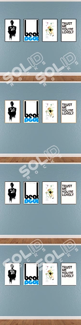 Artistic Set: 4 Paintings & Frames 3D model image 3