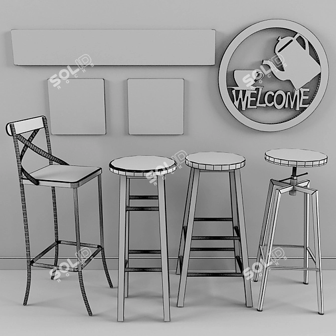 Vintage Cafe Setup - Chair, Board, Floor, Wifi 3D model image 2