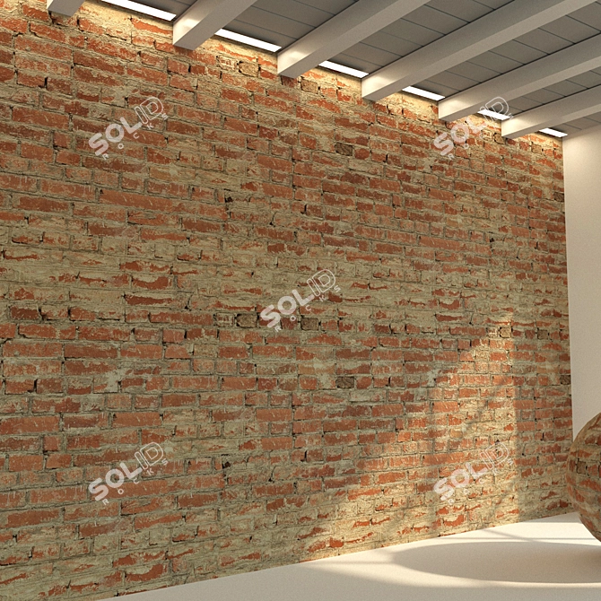 Title: Authentic Old Brick Wall 3D model image 3