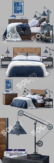 Reclaimed Wood Bed Set: Rustic Elegance 3D model image 2