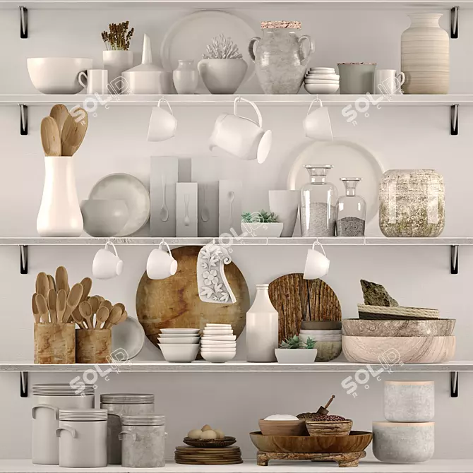 Kitchen Essentials Set: Utensils, Tray, Cup, Spatula, Jug 3D model image 1