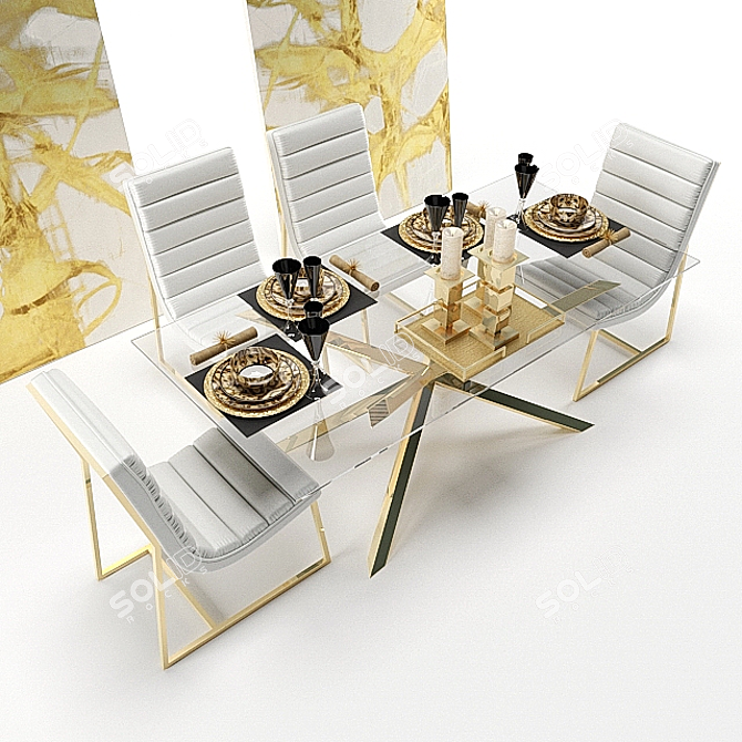 Modern Glass Dining Set with Armchairs & Decor 3D model image 2