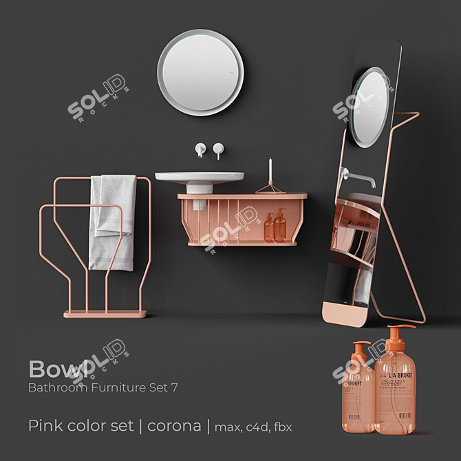 INBANI Bowl Bathroom Set: Sink, Basin Mixer, Towel Rack, Mirror, Lighting Mirror 3D model image 1