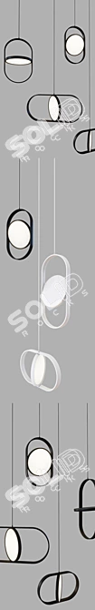 Sleek Double Round LED Pendant Light 3D model image 2