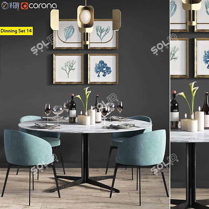 Luxury Dining Set with 14-Piece Collection 3D model image 1