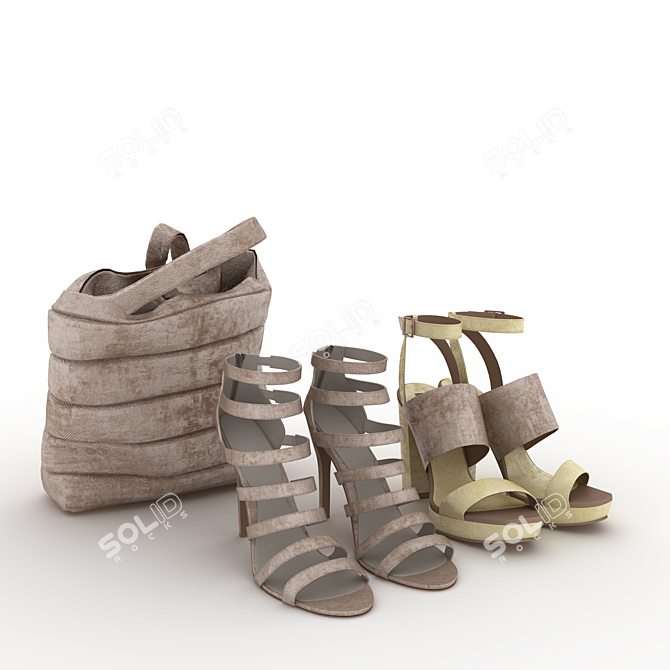 Stylish Set: 1 Bag, 2 Shoes 3D model image 1