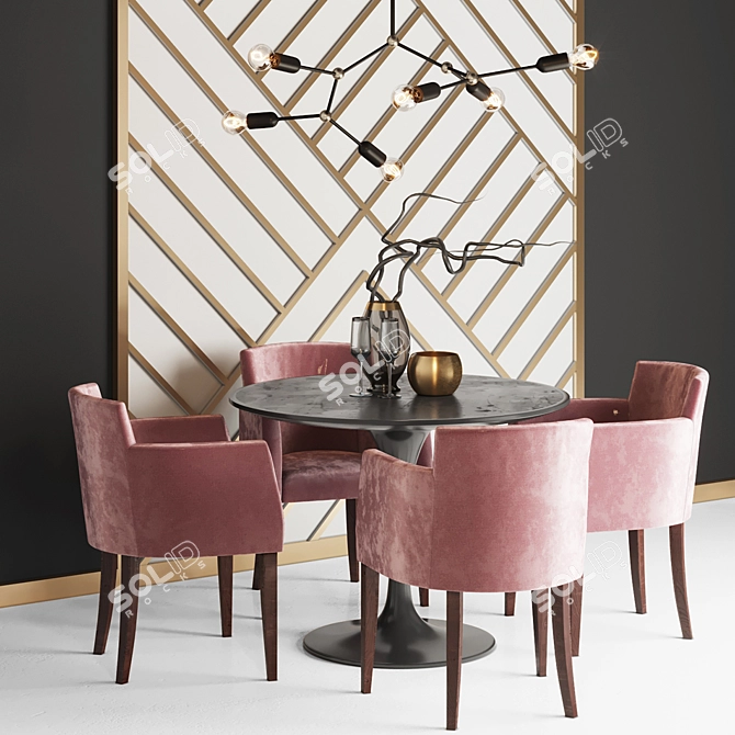 Modern Dining Set: Aron Chair, T Priory Table & Fantazy Chandelier 3D model image 1